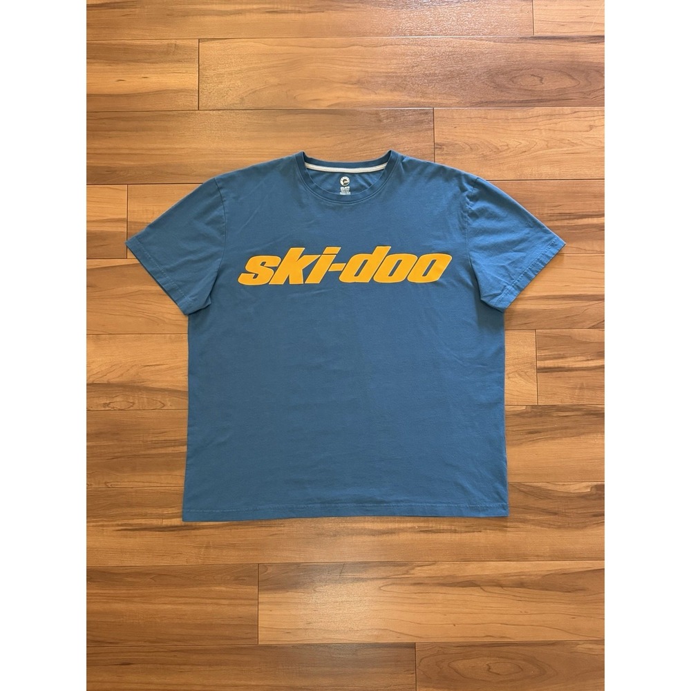 BRP Ski-Doo T-Shirt Short Sleeve Crewneck Cotton Blue Orange Logo Men's Size 2XL